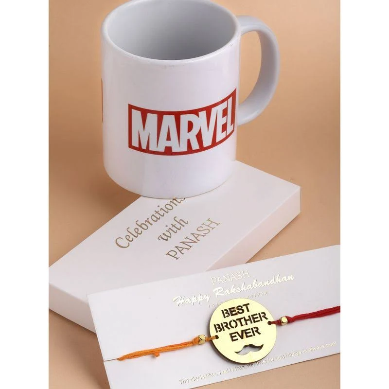 Gold-Toned Best Brother Ever Handcrafted Rakhi with Mug thumb 1