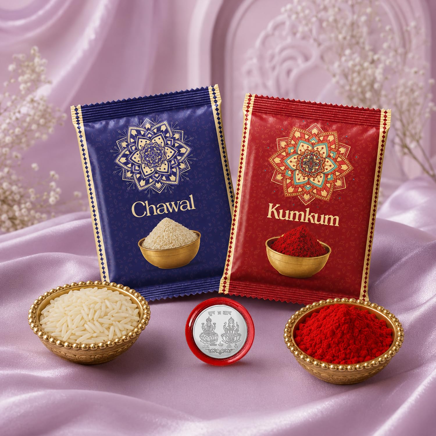 Oblivion Flower Rakhi for Brother with Pooja Thali - Raksha Bandhan Gift Set with Roli Tikka, Pooja Coin & Greeting Card | Rakhi Combo for Bhaiya thumb 3